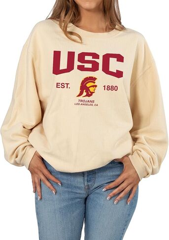 chicka-d Women's Oversized Original Corded Crew Fleece Sweatshirt | NCAA Arch Over Icon Neutral in Saudi Arabia