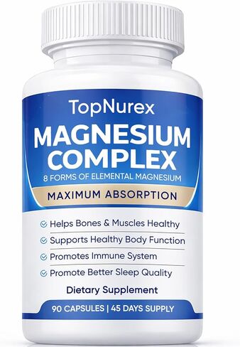 Top Nurex Magnesium Complex Supplement for Women & Men | 1000mg Maximum Absorption | 8 Magnesium Forms Including Glycinate, Citrate, Malate | Supports Relaxation, Sleep, Bone Strength | 90 Capsules in Saudi Arabia