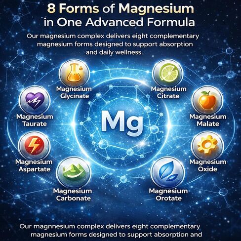 Top Nurex Magnesium Complex Supplement for Women & Men | 1000mg Maximum Absorption | 8 Magnesium Forms Including Glycinate, Citrate, Malate | Supports Relaxation, Sleep, Bone Strength | 90 Capsules in Saudi Arabia