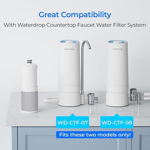 فلتر بديل Waterdrop WD-CFF-04، نظام صنبور الترشيح الفائق، فلتر مياه للكونترتوب، عمر 4000 جالون، فلاتر مياه بديلة للحوض، بديل لـ WD-CTF-07، عبوة واحدة in Saudi Arabia
