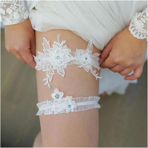 Garters for Bride 3set Lace Garter Belt Fashion Women Bride Sexy Flower Rhinestones Wedding Thigh Leg Ring For Accessories in Kuwait