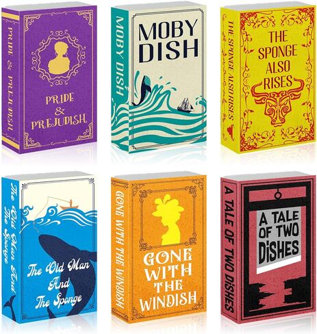 6 Pieces Book Kitchen Sponges Novels Sponges Fun Non-Scratch Scrub for Washing Dishes Pots Pans and Household Cleaning Supplies for Kitchen Dishes Furniture Gifts (6, Book-2) in Saudi Arabia