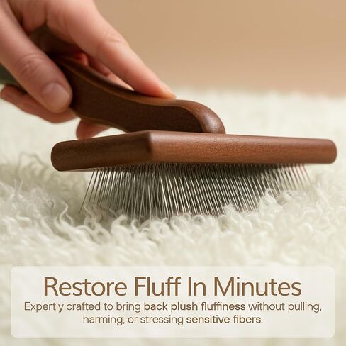 WaySoft Sheepskin Rug Brush with Premium Natural Beech Wood Handle, Restores Softness & Fluff, Gently Removes Dirt, Ideal for Sheepskin Rug Care, Includes Hanging Leather Strap for Easy Storage in Saudi Arabia