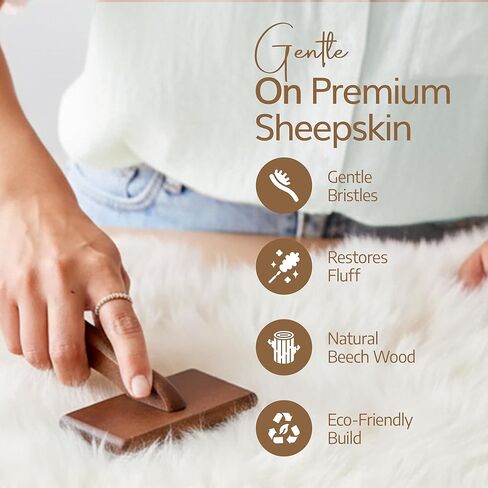 WaySoft Sheepskin Rug Brush with Premium Natural Beech Wood Handle, Restores Softness & Fluff, Gently Removes Dirt, Ideal for Sheepskin Rug Care, Includes Hanging Leather Strap for Easy Storage in Saudi Arabia