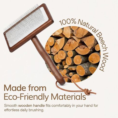 WaySoft Sheepskin Rug Brush with Premium Natural Beech Wood Handle, Restores Softness & Fluff, Gently Removes Dirt, Ideal for Sheepskin Rug Care, Includes Hanging Leather Strap for Easy Storage in Saudi Arabia
