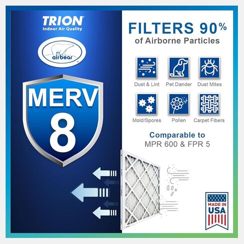 16x25x3 فلتر هواء TRION Air Bear Cub مطوي HVAC MERV 8 (4 عبوات) (الحجم الفعلي: 15.75 × 24.75 × 3.06 بوصة) in Kuwait