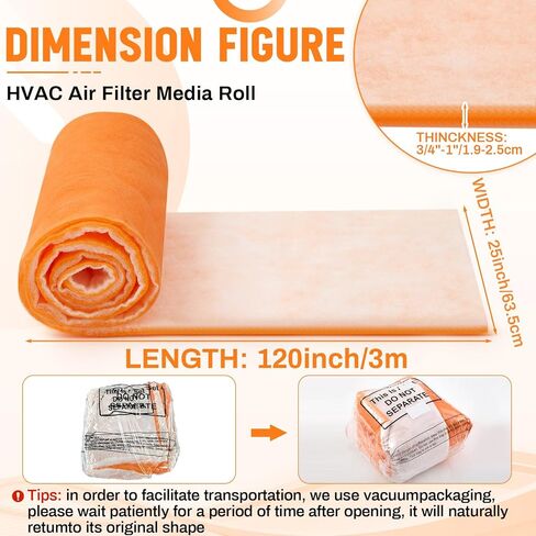 Hahafelt 1 In x 25 In x 10 Ft Air Vent Filters Roll DIY Cut to Size Air Filter material Roll Orange and White Polyester Air Filter Media for HVAC Furnace Aquarium Window Floor Vent in Saudi Arabia