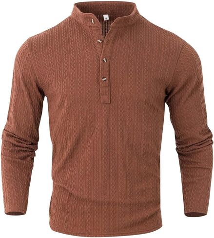 قمصان Henley للرجال بأكمام طويلة وأزرار كاجوال ورقبة على شكل حرف V، وخفيفة الوزن، وقمصان علوية أساسية ناعمة in Kuwait