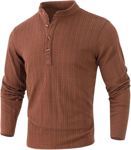 قمصان Henley للرجال بأكمام طويلة وأزرار كاجوال ورقبة على شكل حرف V، وخفيفة الوزن، وقمصان علوية أساسية ناعمة in Kuwait