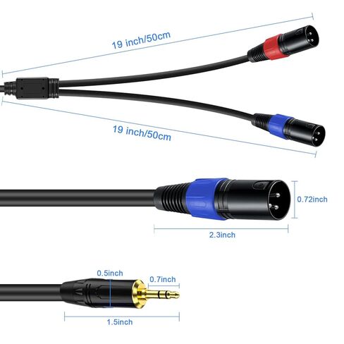 3.3FT-1 حزمة 3.5 ملم TRS إلى 2 كابل XLR، أسود، غير متوازن 1/8 TRS ذكر إلى ثنائي XLR ذكر، كابل تقسيم Y، 3 دبابيس، موصلات نحاسية مطلية ومطلية للهواتف الذكية in Kuwait