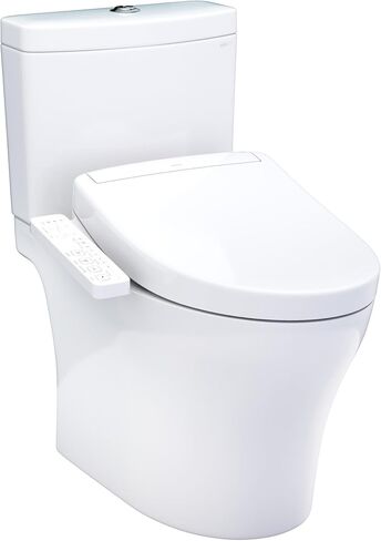 TOTO® WASHLET+® Aquia IV قطعتان ممدودتان مزدوجتان 1.28 و0.9 GPF مرحاض ومقعد بيديت WASHLET S2، قطن أبيض - MW4463346CEMGN#01 in Kuwait