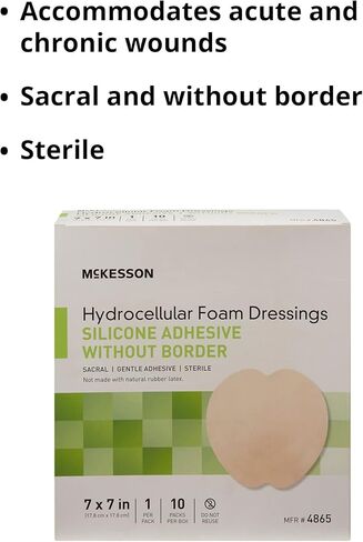 McKesson Hydrocellular Foam Dressing, Sterile, Silicone Adhesive Without Border, 7 in. x 7 in., 10 Count, 1 Pack in Saudi Arabia