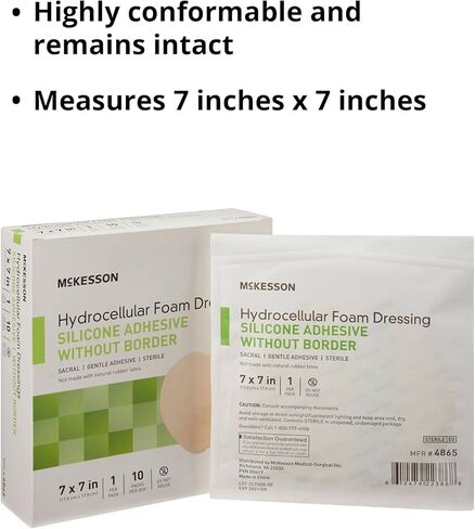 McKesson Hydrocellular Foam Dressing, Sterile, Silicone Adhesive Without Border, 7 in. x 7 in., 10 Count, 1 Pack in Saudi Arabia