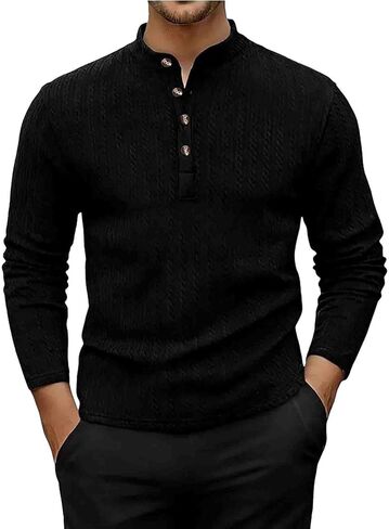 Mens Henley Shirts Long Sleeve Casual Button V Neck T-Shirt Lightweight Fashion Pullover Shirts Soft Basic Tops in Saudi Arabia