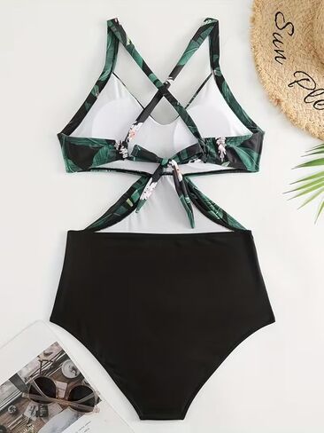Women's Crisscross One Piece Swimsuits Tummy Control Cutout Monokini Sexy Floral V Neck Bathing Suits for Summer Beach in Saudi Arabia