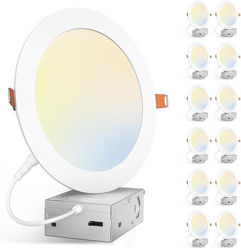 Amico 12 Pack 7 Inch 5CCT Ultra-Thin LED Canless Recessed Ceiling Light with Junction Box, 2700K/3000K/3500K/4000K/5000K Selectable, 15W=100W, 1300LM High Brightness, Dimmable Wafer Downlight, ETL&FCC in Saudi Arabia