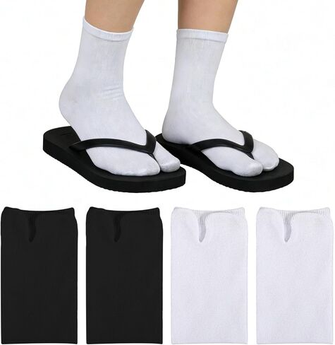 4 أزواج من جوارب Larrel Flip Flop للرجال، جوارب تابي قابلة للتنفس للجنسين، جورب ناعم مريح مع أصابع القدم لليوجا والبيلاتيس والاسترخاء اليومي (أسود وأبيض) in Saudi Arabia