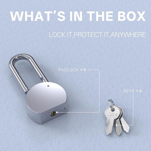 4 Pack 2.5 Inch(65mm) Heavy Duty Solid Steel Keyed Alike Padlocks,Chrome Plated Long Hardened Steel Shackle High Security Padlock for Gates,Storage,Toolboxes in Saudi Arabia