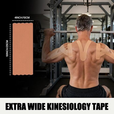 Extra Wide Kinesiology Tape Precut Strips, (4" x 10",10Pcs) Waterproof Breathable Latex Free Tape for Ankle Wrists Knees Elastic Running Tennis Swimming Football Sports Activities Tapes (Flesh) in Saudi Arabia