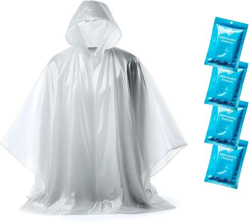ZENO Disposable Rain Ponchos for Adults - Clear with Hood, Compact Emergency Ponchos for Hiking, Camping, Travel - Pack of 4 - Bubble Pop Edition in Saudi Arabia