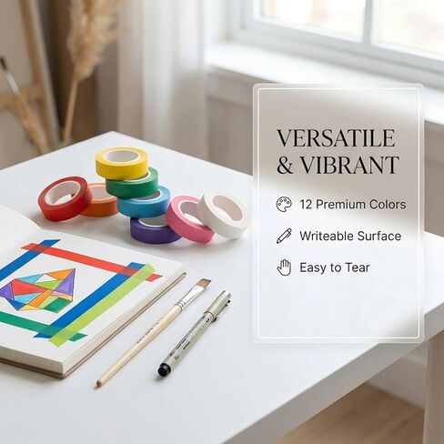 شريط لاصق ملون من تافيرا بعرض 2.54 سم، 12 لفة شريط رسام ملون لفن DIY، ووضع العلامات، وديكور الفصل الدراسي، واستخدام المنزل والمكتب، إجمالي 300 ياردة in Saudi Arabia