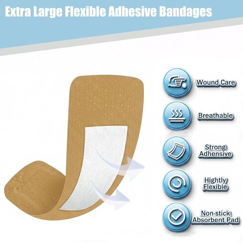 20Pcs Extra Large Adhesive Bandages Fabric Bandages 5" x 3", 6" x 3" with Non-Stick Pad Flexible Painless Removal for Wound Care and First Aid, Latex-Free 2 Shapes in Saudi Arabia