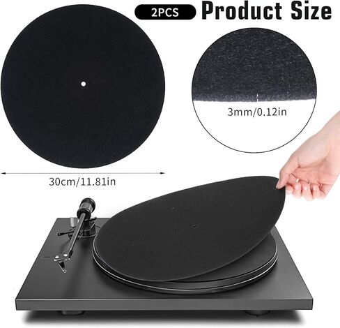 2Pcs Record Player Mat 12in Turntable Platter Mat Anti-Slip & Anti-Static Slipmats for Vinyl Turntable, Black Protective Record Player Slip Mats for Home Use in Saudi Arabia
