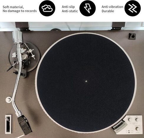 2Pcs Record Player Mat 12in Turntable Platter Mat Anti-Slip & Anti-Static Slipmats for Vinyl Turntable, Black Protective Record Player Slip Mats for Home Use in Saudi Arabia