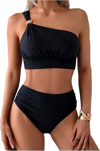 Verdusa Women's 2 Pieces One Shoulder High Waist Bikini Sets Summer Swimsuit Bathing Suit in Saudi Arabia