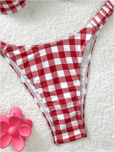 SHENHE Women's Push Up Bikini Set Gingham Ruffle Halter Cheeky Thong Retro 2 Piece Swimsuits in Saudi Arabia