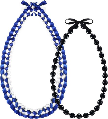 Jexine Kukui Nut Lei Necklace and Ribbon Lei Braided Necklace with Ribbon Bow Closure Chunky Black Hawaiian Necklace Graduation Gift in Saudi Arabia