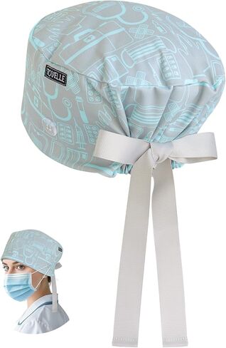 Euro Style Scrub Caps for Women and Men with Buttons, Surgical Tech Pattern Working Hat, Adjustable Polyester Head Cover for Long or Short Hair in Saudi Arabia