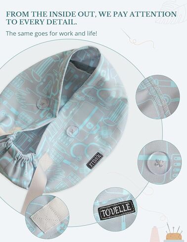 Euro Style Scrub Caps for Women and Men with Buttons, Surgical Tech Pattern Working Hat, Adjustable Polyester Head Cover for Long or Short Hair in Saudi Arabia