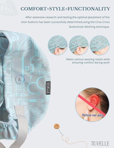 Euro Style Scrub Caps for Women and Men with Buttons, Surgical Tech Pattern Working Hat, Adjustable Polyester Head Cover for Long or Short Hair in Saudi Arabia