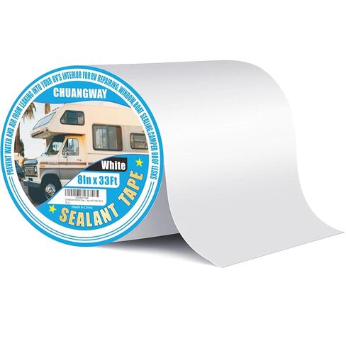 RV Roof Tape white, 8" x 33' Automotive Butyl Sealant Tape for Processing, UV Resistant, Waterproof, Used for RV Roofs, Campervans, Trailers, Boat Seal Leak Repairs, Windows, Headlights (8INCH X33FT) in Saudi Arabia
