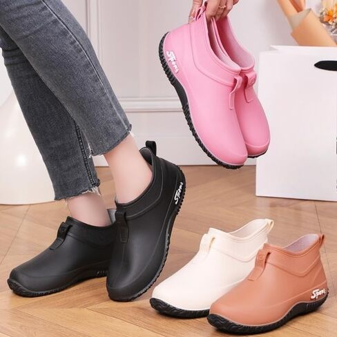 Women Rain Boots Waterproof Ankle Boots with Anti-Slip Sole Outdoor Slip-On Garden Shoes for Kitchen & Outdoor, Rain Shoes in Saudi Arabia