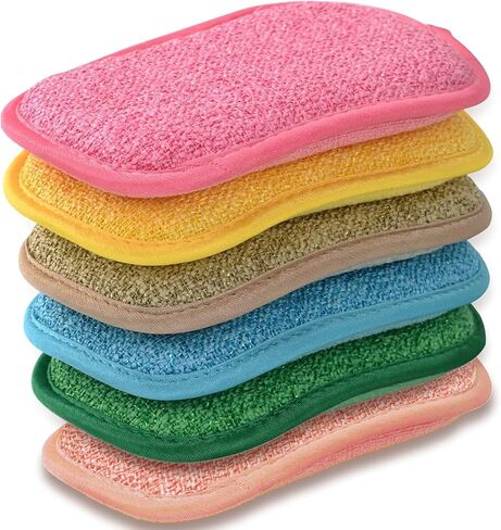 Multipurpose Kitchen Scrub Sponges, Heavy Duty Cleaning Non-Scratch Scrub Sponge, Reusable Microfiber Sponge for Household Cleaning, Six Color Packaging (6pcs) in Saudi Arabia