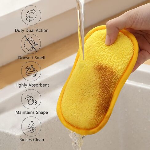 Multipurpose Kitchen Scrub Sponges, Heavy Duty Cleaning Non-Scratch Scrub Sponge, Reusable Microfiber Sponge for Household Cleaning, Six Color Packaging (6pcs) in Saudi Arabia