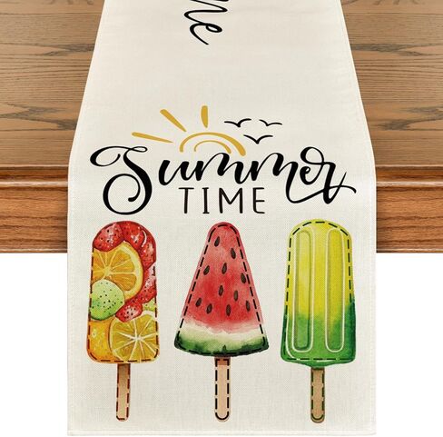 Artoid Mode Ice Cream Watermelon Happy Summer Table Runner, Seasonal Holiday Kitchen Dining Table Decoration for Home Party Indoor 13x72 Inch in Saudi Arabia