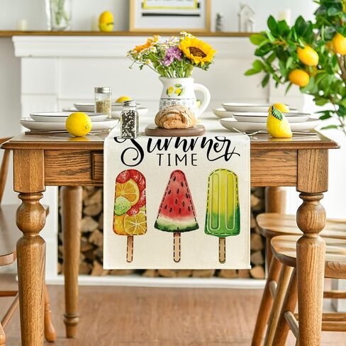 Artoid Mode Ice Cream Watermelon Happy Summer Table Runner, Seasonal Holiday Kitchen Dining Table Decoration for Home Party Indoor 13x72 Inch in Saudi Arabia