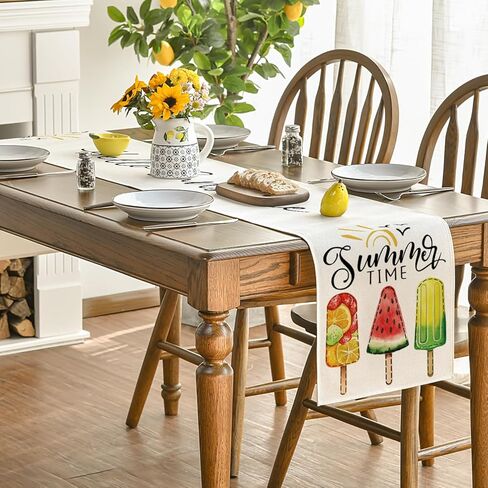 Artoid Mode Ice Cream Watermelon Happy Summer Table Runner, Seasonal Holiday Kitchen Dining Table Decoration for Home Party Indoor 13x72 Inch in Saudi Arabia