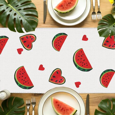 Hello Summer Watermelon Table Runner Spring Stripe Burlap Table Runners, Cute Red Hearts Fruit Seasonal Coffee Table Center Decor for Home Kitchen Dining Party Indoor Outdoor 13x72 Inch in Saudi Arabia