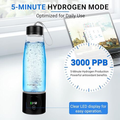 Hydrogen Water Bottle, 3000PPB Portable Hydrogen Water Ionizer Machine, Rechargeable Hydrogen Water Bottle Generator,with SPE & PEM, Hydrogen Water Cup for Exercise, Travel, Home, Office -Black in Saudi Arabia