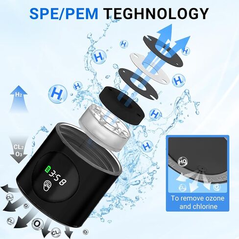 Hydrogen Water Bottle, 3000PPB Portable Hydrogen Water Ionizer Machine, Rechargeable Hydrogen Water Bottle Generator,with SPE & PEM, Hydrogen Water Cup for Exercise, Travel, Home, Office -Black in Saudi Arabia
