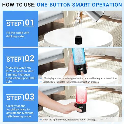 Hydrogen Water Bottle, 3000PPB Portable Hydrogen Water Ionizer Machine, Rechargeable Hydrogen Water Bottle Generator,with SPE & PEM, Hydrogen Water Cup for Exercise, Travel, Home, Office -Black in Saudi Arabia