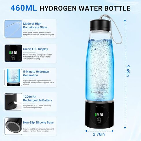 Hydrogen Water Bottle, 3000PPB Portable Hydrogen Water Ionizer Machine, Rechargeable Hydrogen Water Bottle Generator,with SPE & PEM, Hydrogen Water Cup for Exercise, Travel, Home, Office -Black in Saudi Arabia