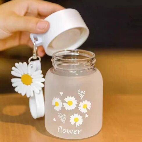 Milk Juice Cute Water Bottle for Women Portable Kawaii Little Daisy Frosted Glass Water Bottle 350ml Transparent Water Cup Glass Bottles in Saudi Arabia