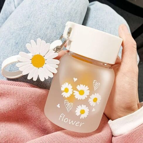 Milk Juice Cute Water Bottle for Women Portable Kawaii Little Daisy Frosted Glass Water Bottle 350ml Transparent Water Cup Glass Bottles in Saudi Arabia