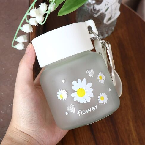 Milk Juice Cute Water Bottle for Women Portable Kawaii Little Daisy Frosted Glass Water Bottle 350ml Transparent Water Cup Glass Bottles in Saudi Arabia