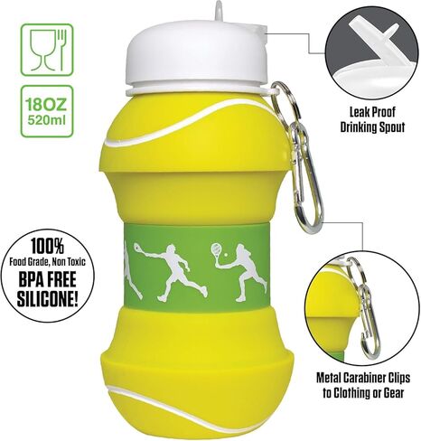 زجاجة مياه على شكل كرة تنس من السيليكون قابلة للطي وخالية من مادة BPA للأطفال من مكابي آرت، 18 أونصة. مقاس in Saudi Arabia